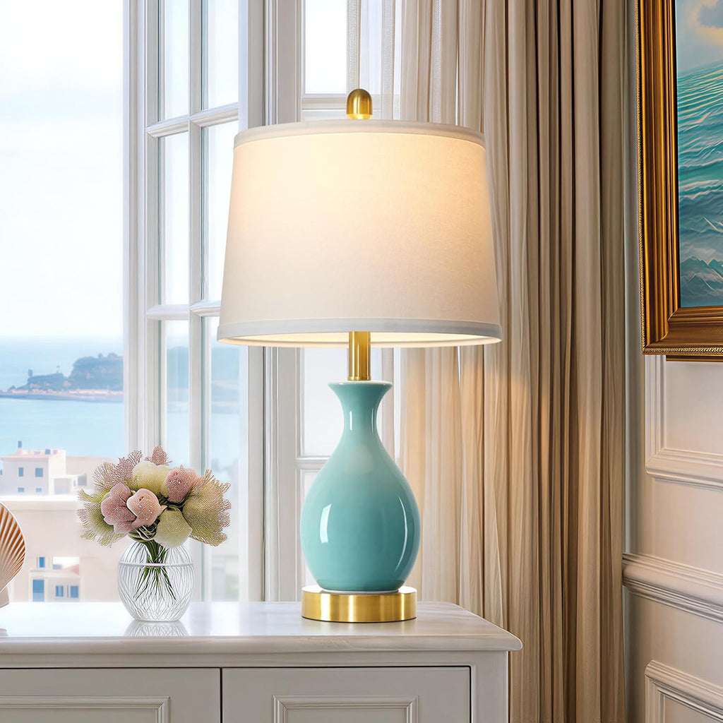 Modern Beige Bedside Lamp — 24" — Aqua Blue - 24"H - 1 Pack