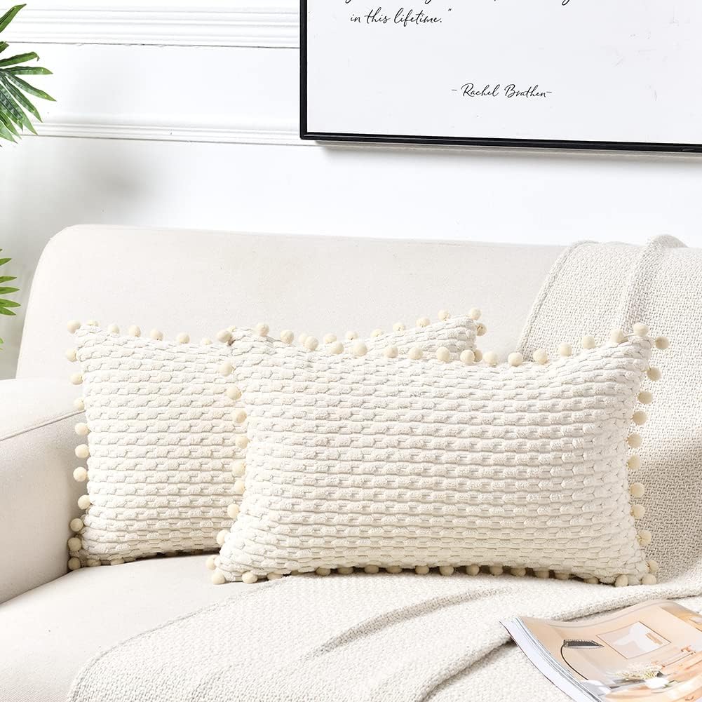 Boho Beige Throw Pillow Cover — 18" — 20" x 12" (Pack of 2)