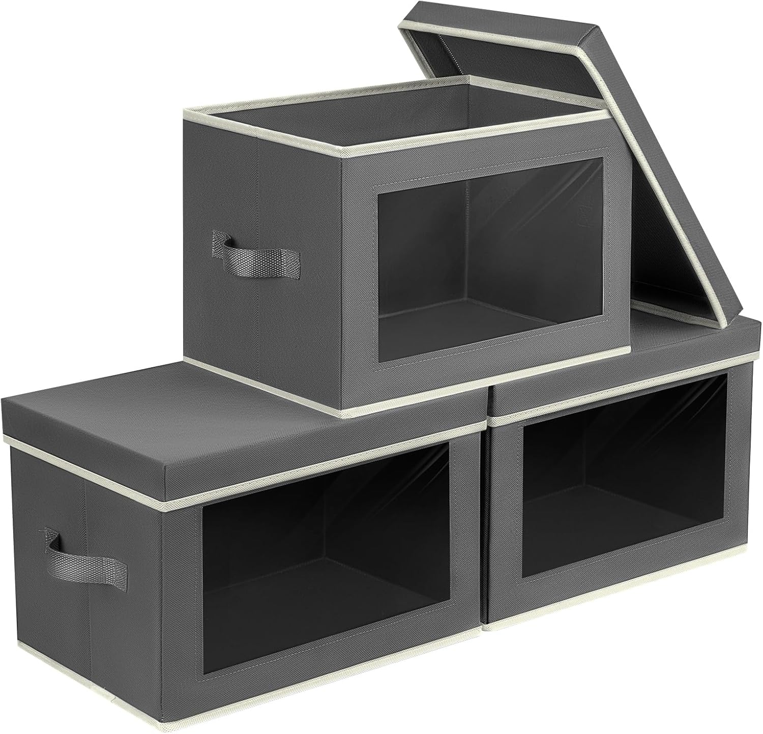 Beige Storage Bin — Dark Grey