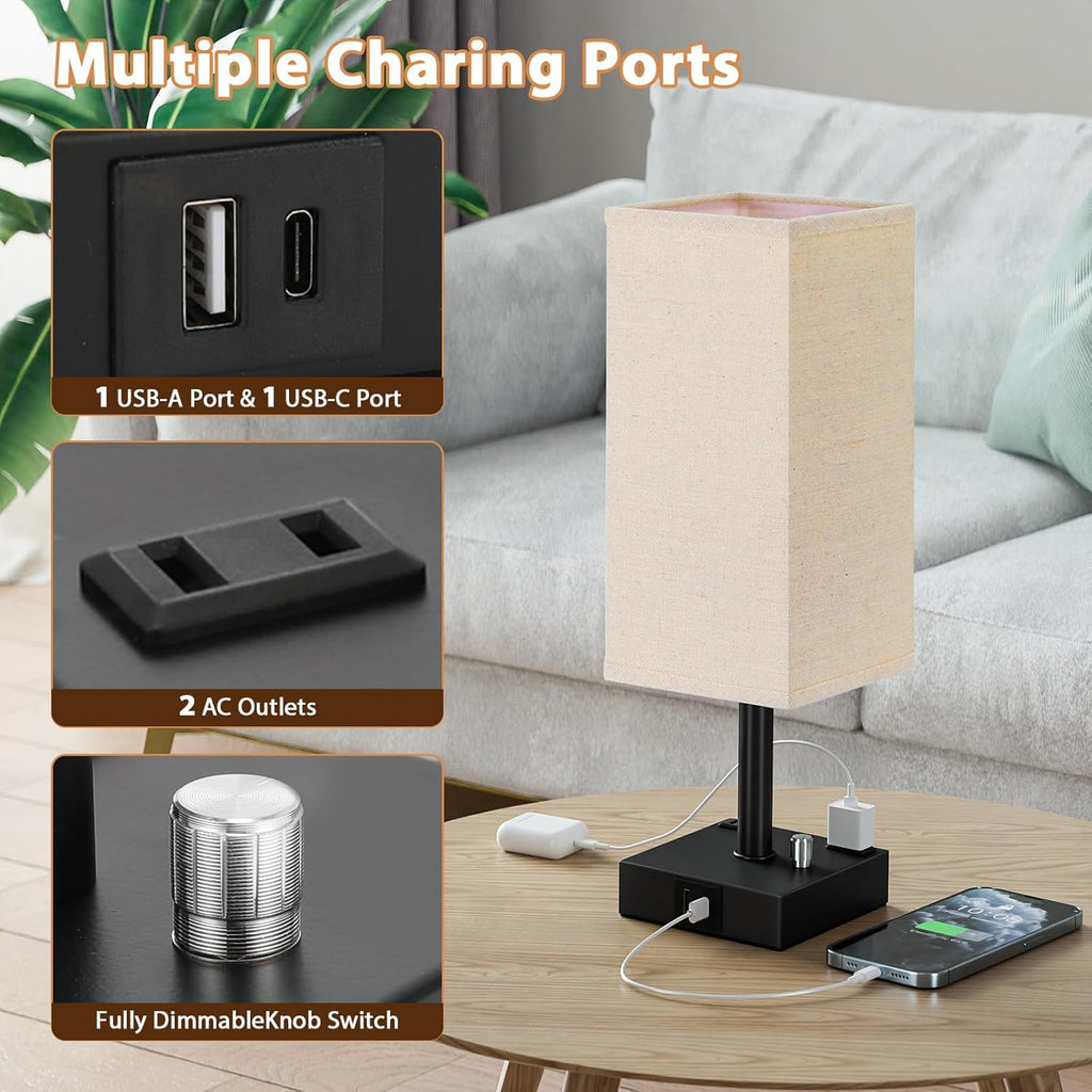 Dimmable Beige Bedside Lamp — Set of 2 - View 3