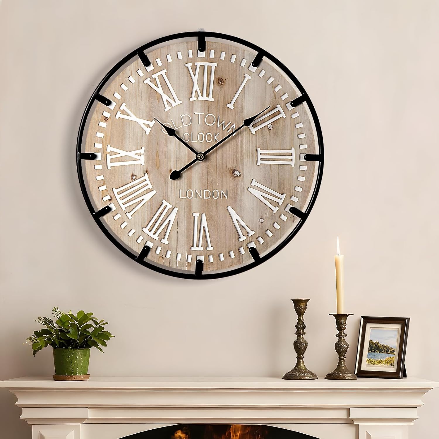 Battery Operated Farmhouse Brown Wall Clock — 24" — Light Ivory