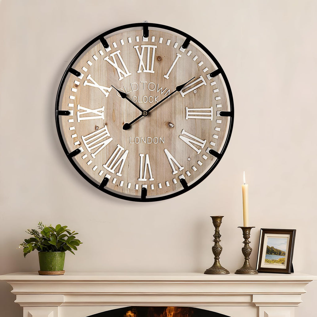 Battery Operated Farmhouse Brown Wall Clock — 24"