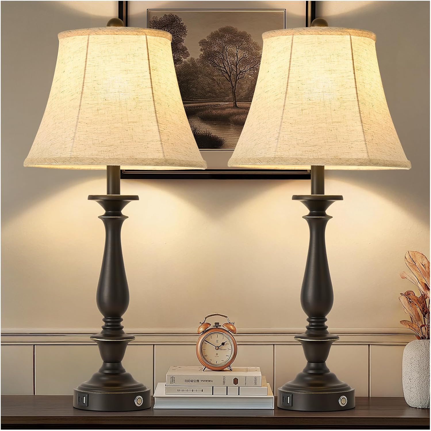 Dimmable Beige Desk Lamp — 29.5" — Oil-Rubbed Bronze