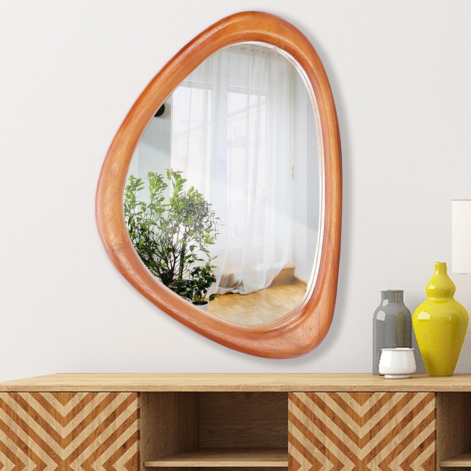 Black Wall Mirror — 15" — Red Walnut