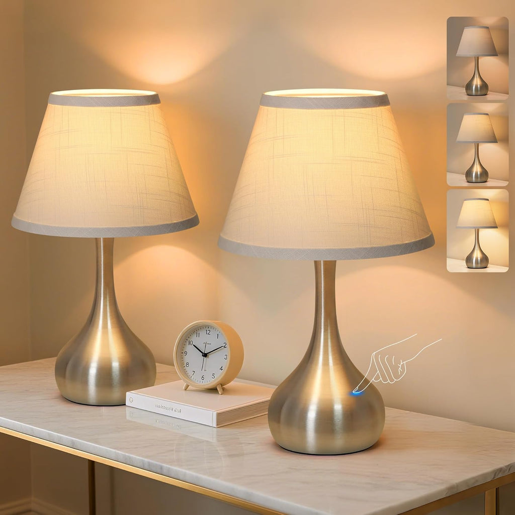 Dimmable Farmhouse Black Bedside Lamp — Set of 2 — Nickel