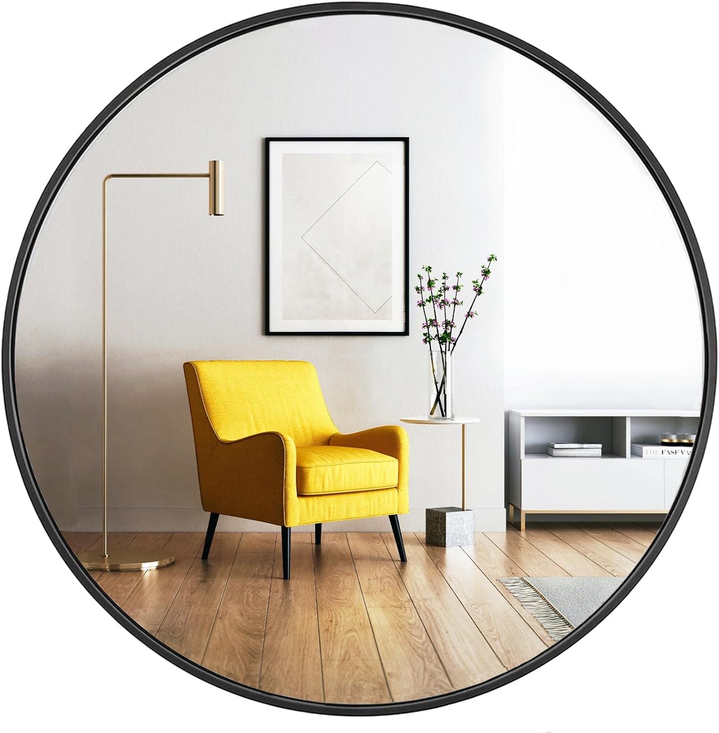 Round Farmhouse Black Wall Mirror — 24" — 24"