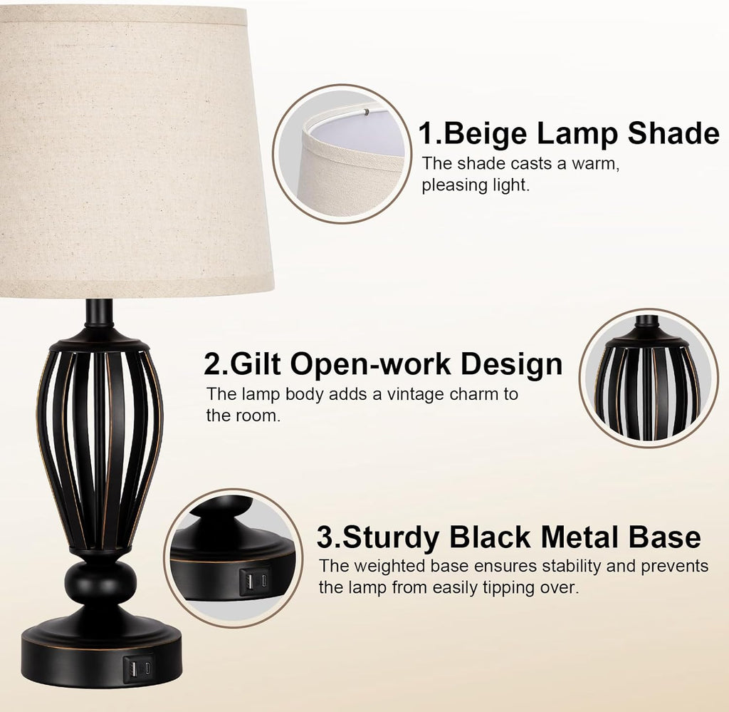 Dimmable Farmhouse Metal Bedside Lamp - View 7