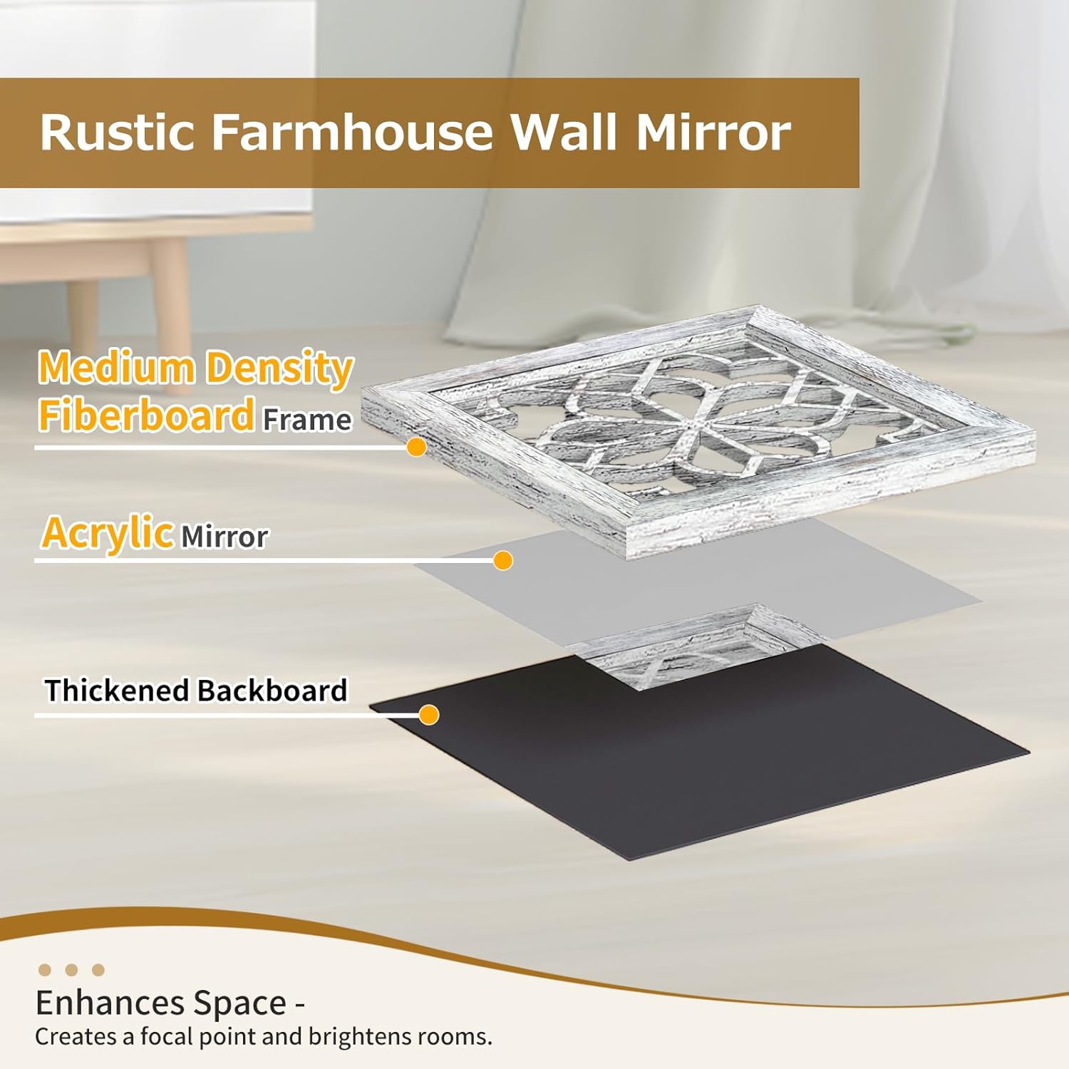 Vintage Boho Brown Wall Mirror — 12" - View 5