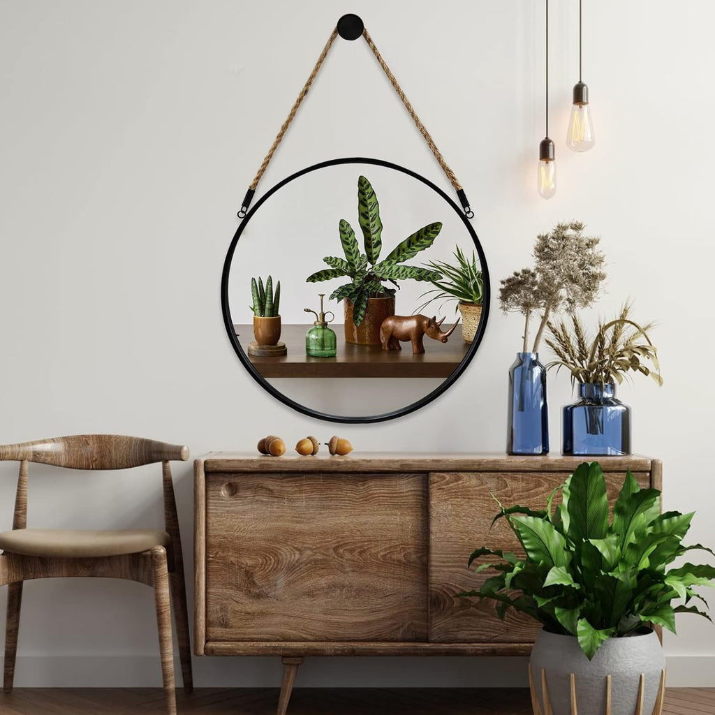 Round Farmhouse Beige Wall Mirror — 15" - View 9
