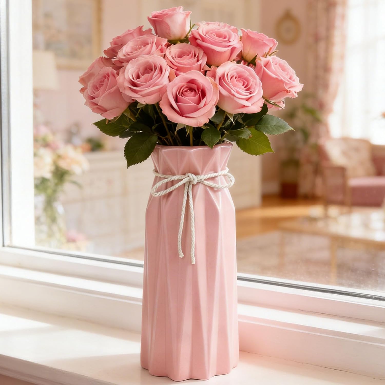 Farmhouse Blue Flower Vase — 9.5" — #B 9.5" Pink Tall Vase
