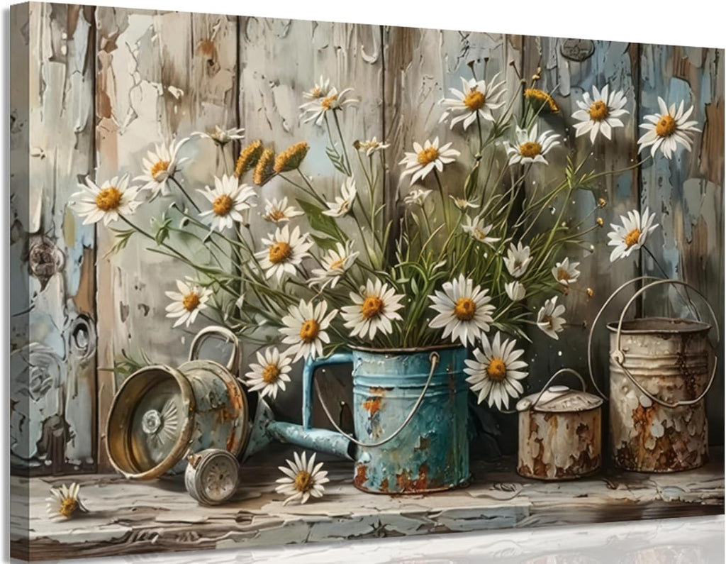 Farmhouse Blue Canvas Wall Art — 12" — Retro Daisy