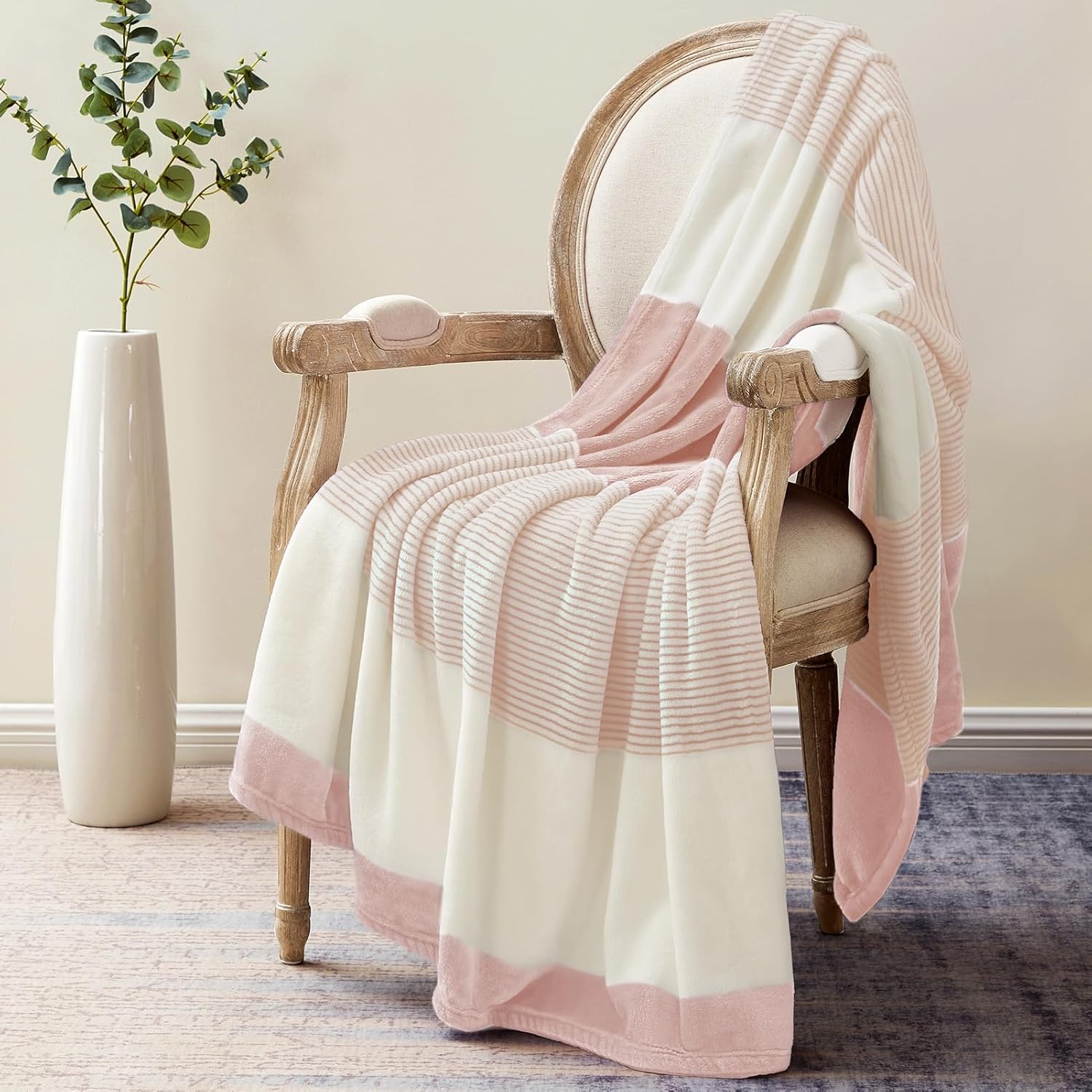 Beige Throw Pillow — 60" — Pink/Cream