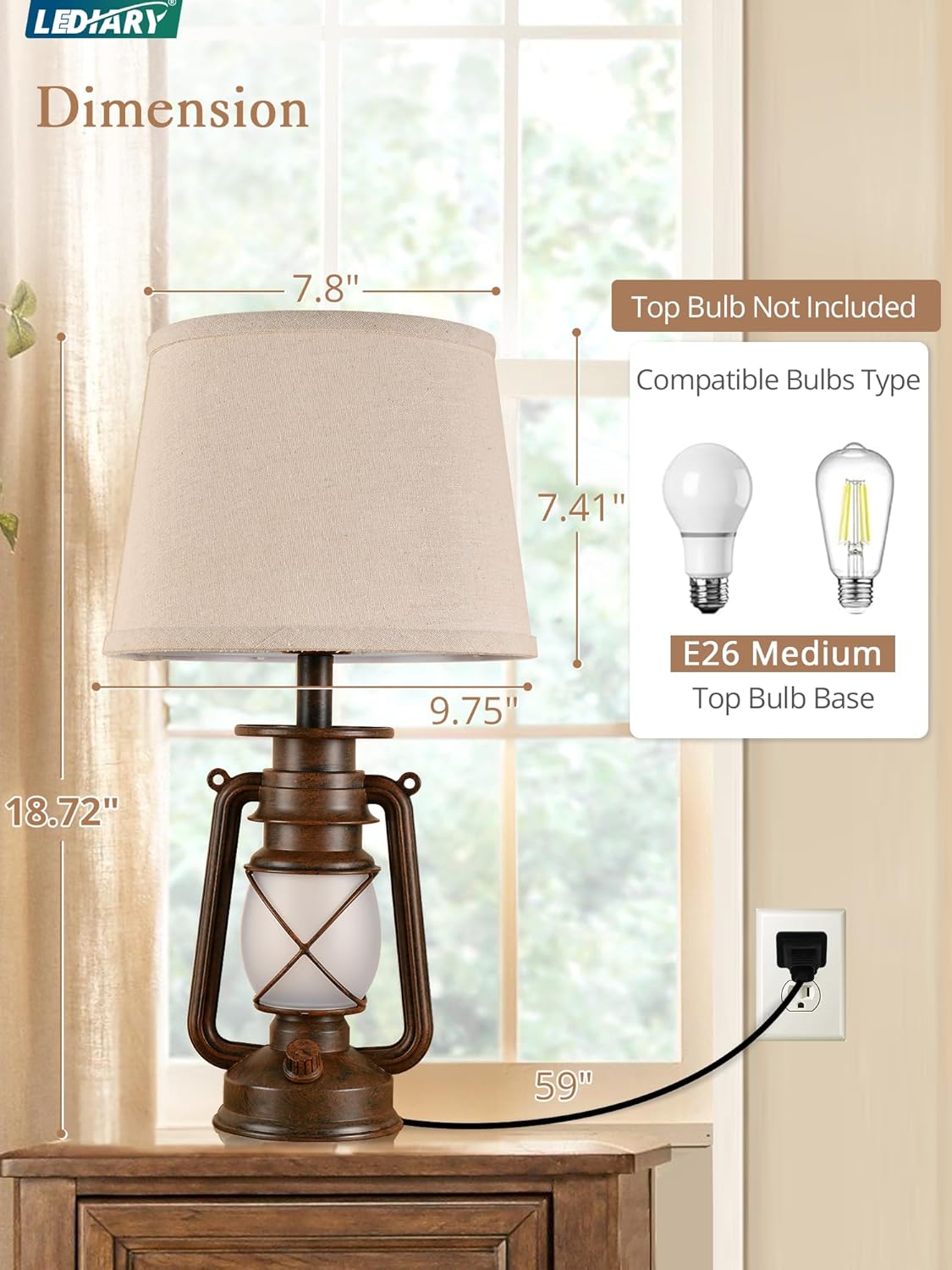Vintage Farmhouse Black Bedside Lamp — 18.72" - View 5