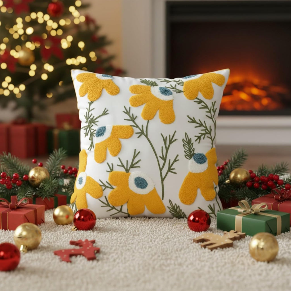 Embroidered Boho Blue Throw Pillow Cover — 18x18 - View 9
