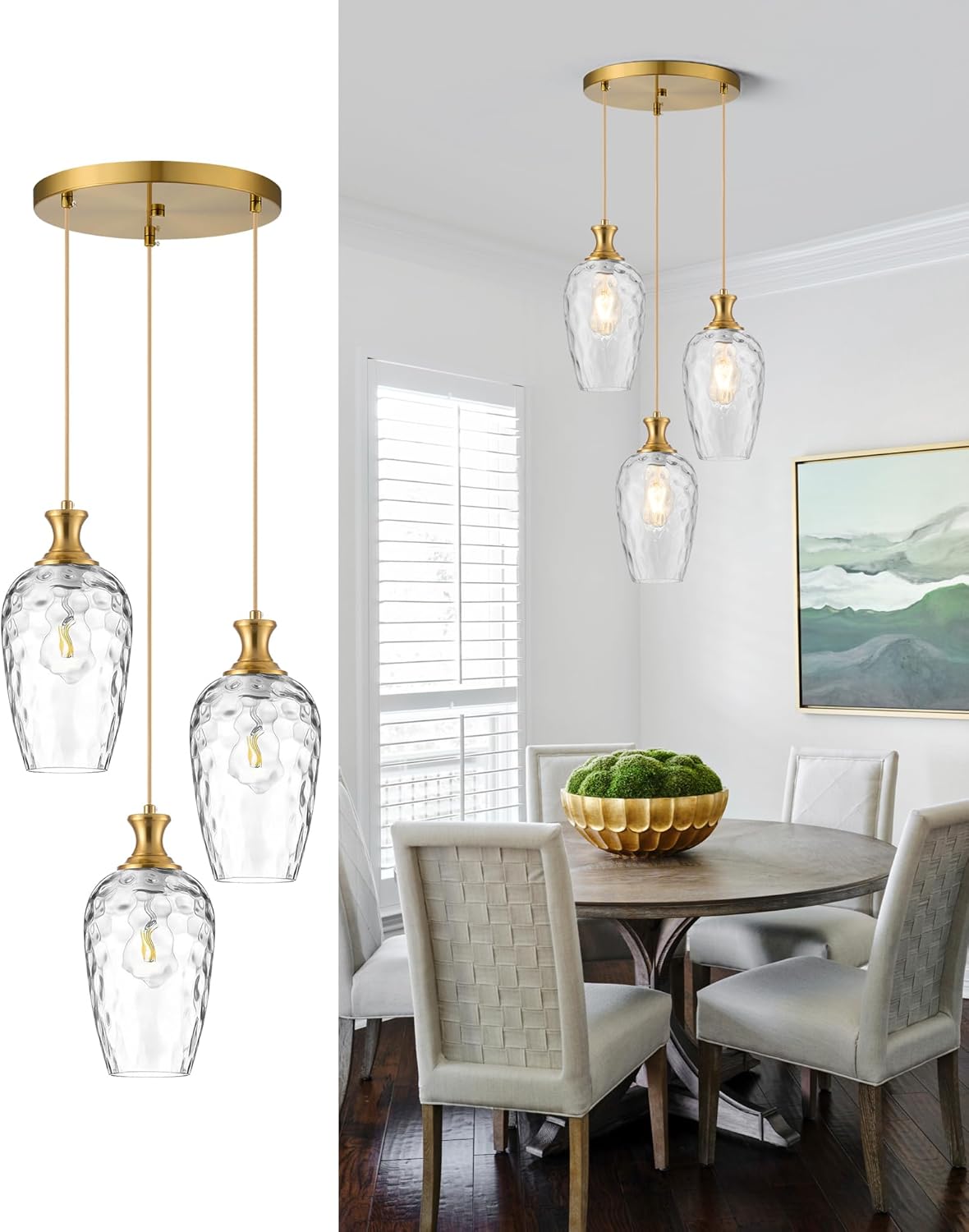 Farmhouse Black Pendant Light — 1-Light — Brushed Gold + Clear Glass