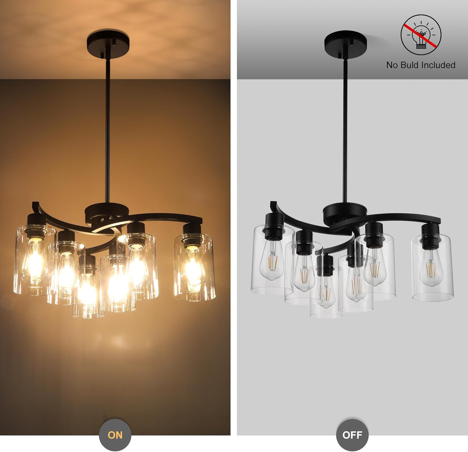 Adjustable Farmhouse Black Chandelier — 6-Light - View 5