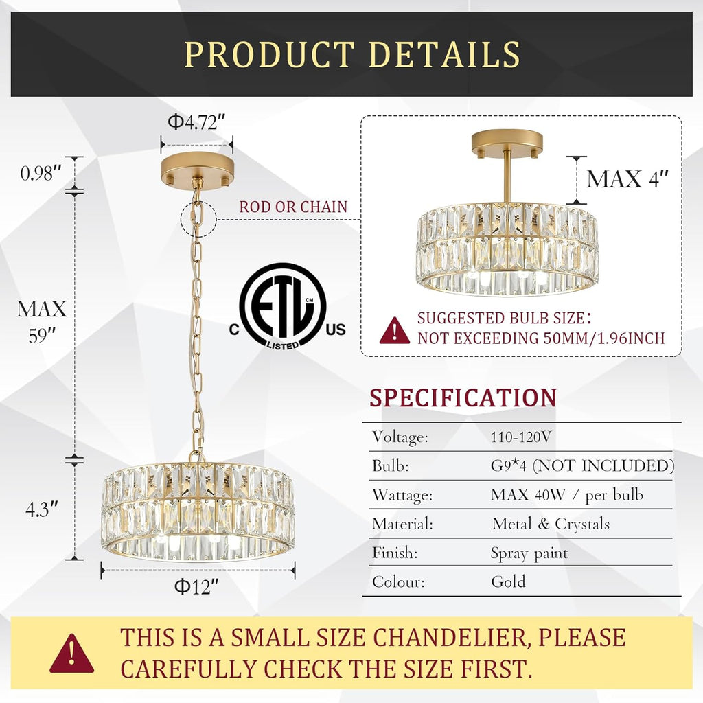 Luxe Black Chandelier — 4-Light - View 2