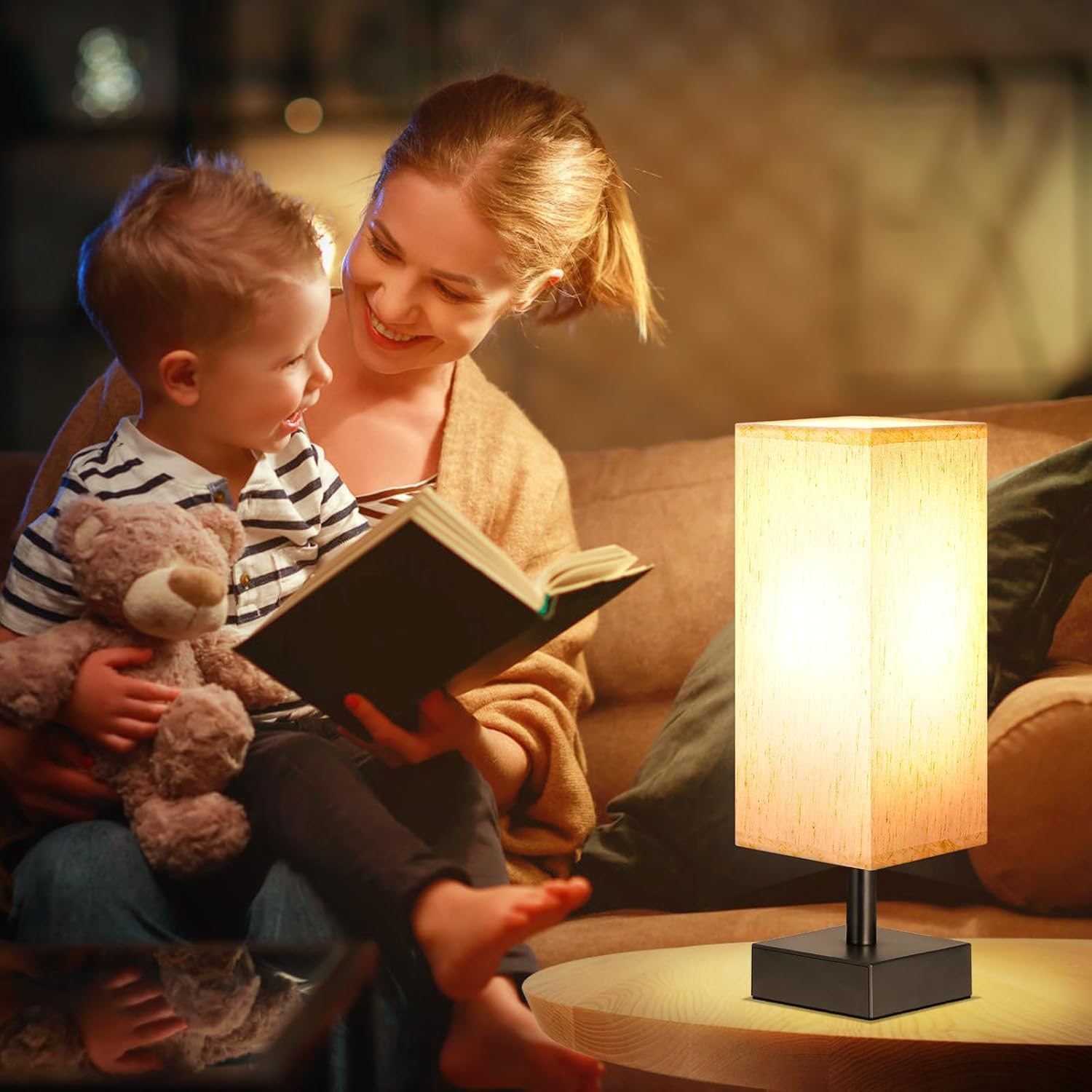 Modern Beige Bedside Lamp - View 3
