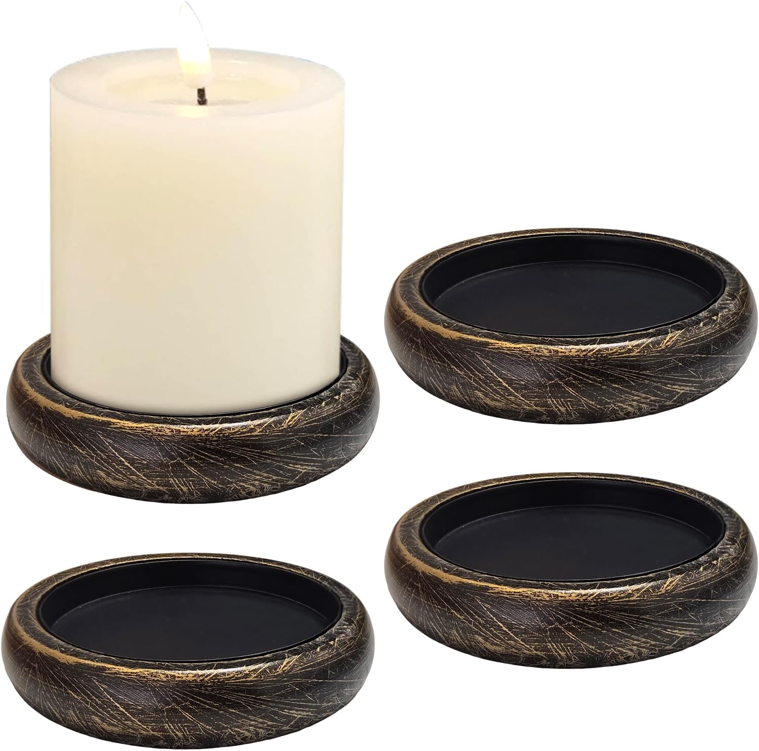 Farmhouse Black Pillar Candle — Set of 4 — Black Gold