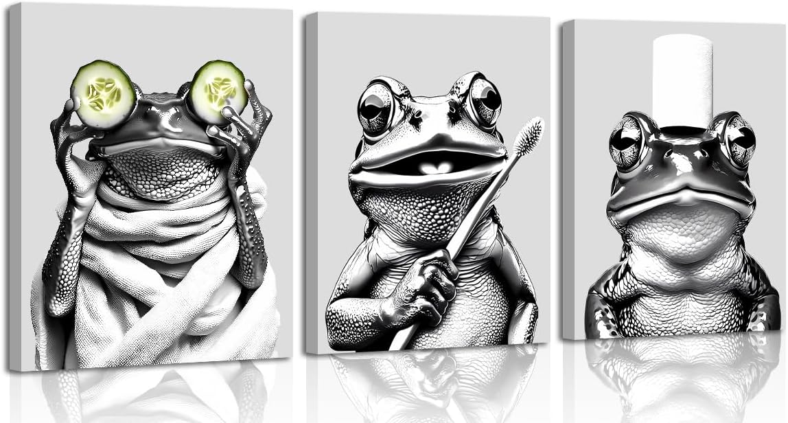 Framed Farmhouse Black Wall Decor — 8" — Framed 8"x10" - Set of 3 Frog Wall Art