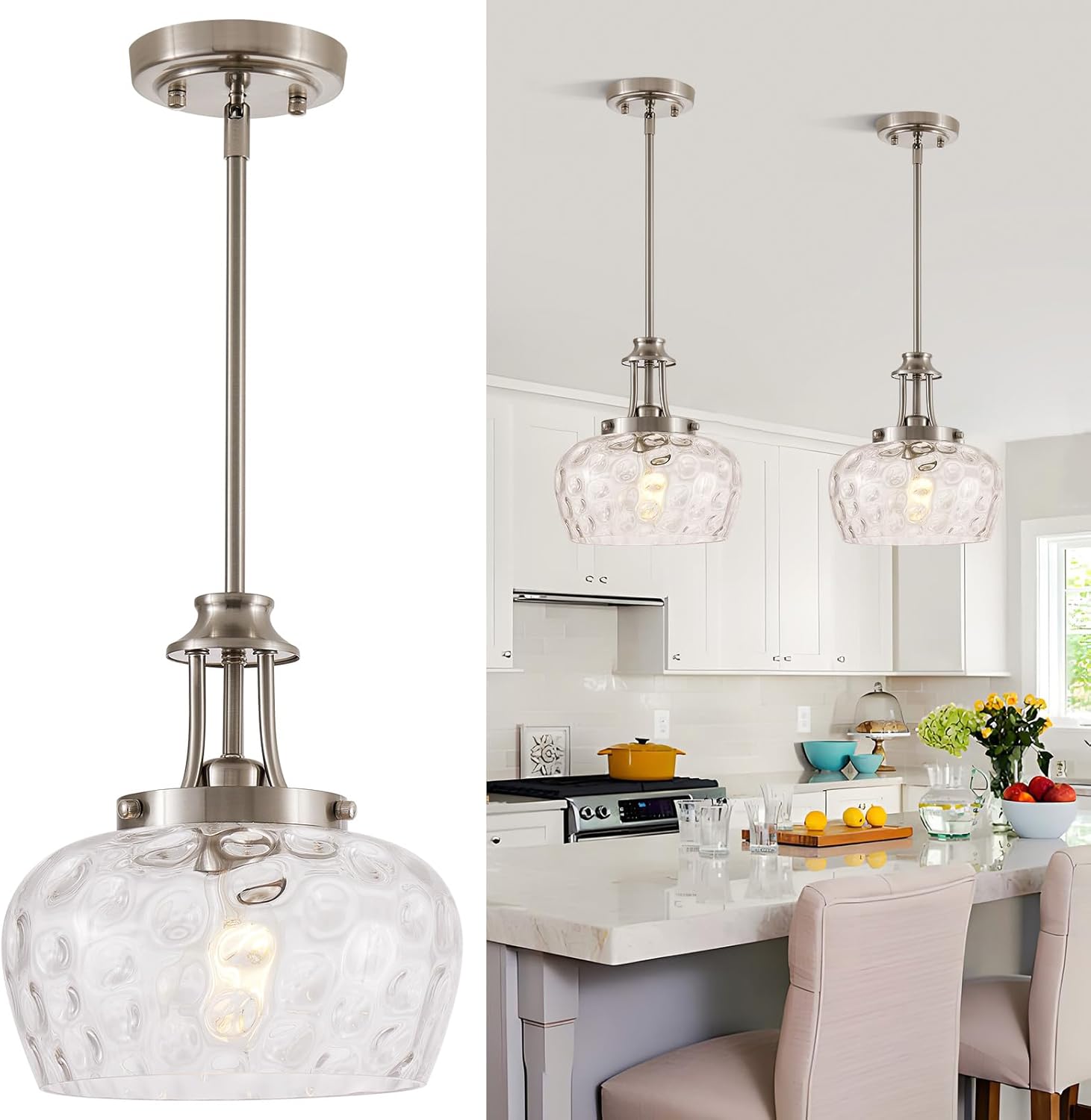 Modern Black Pendant Light — 10" — 1 Pack-Brushed Nickel-10"(Easy to Install)