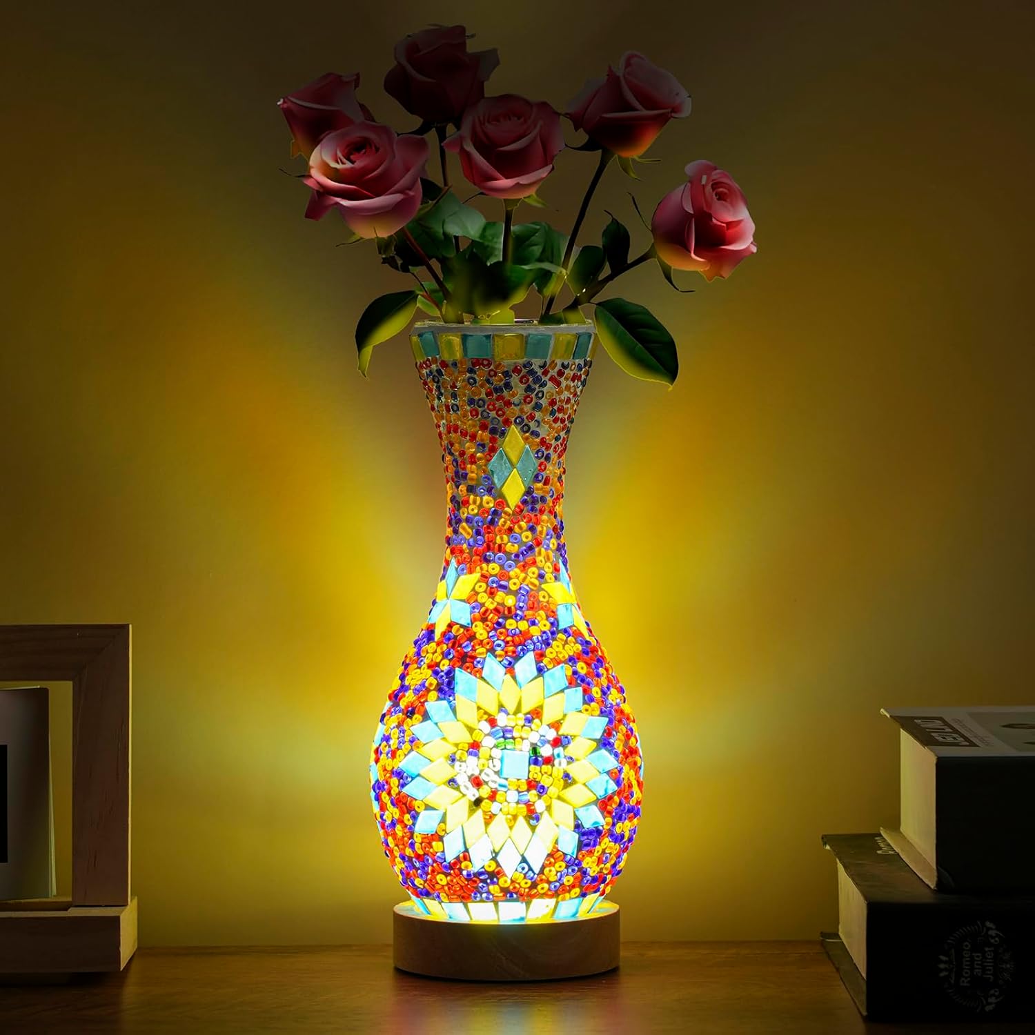 USB Farmhouse Blue Table Lamp — Yellow