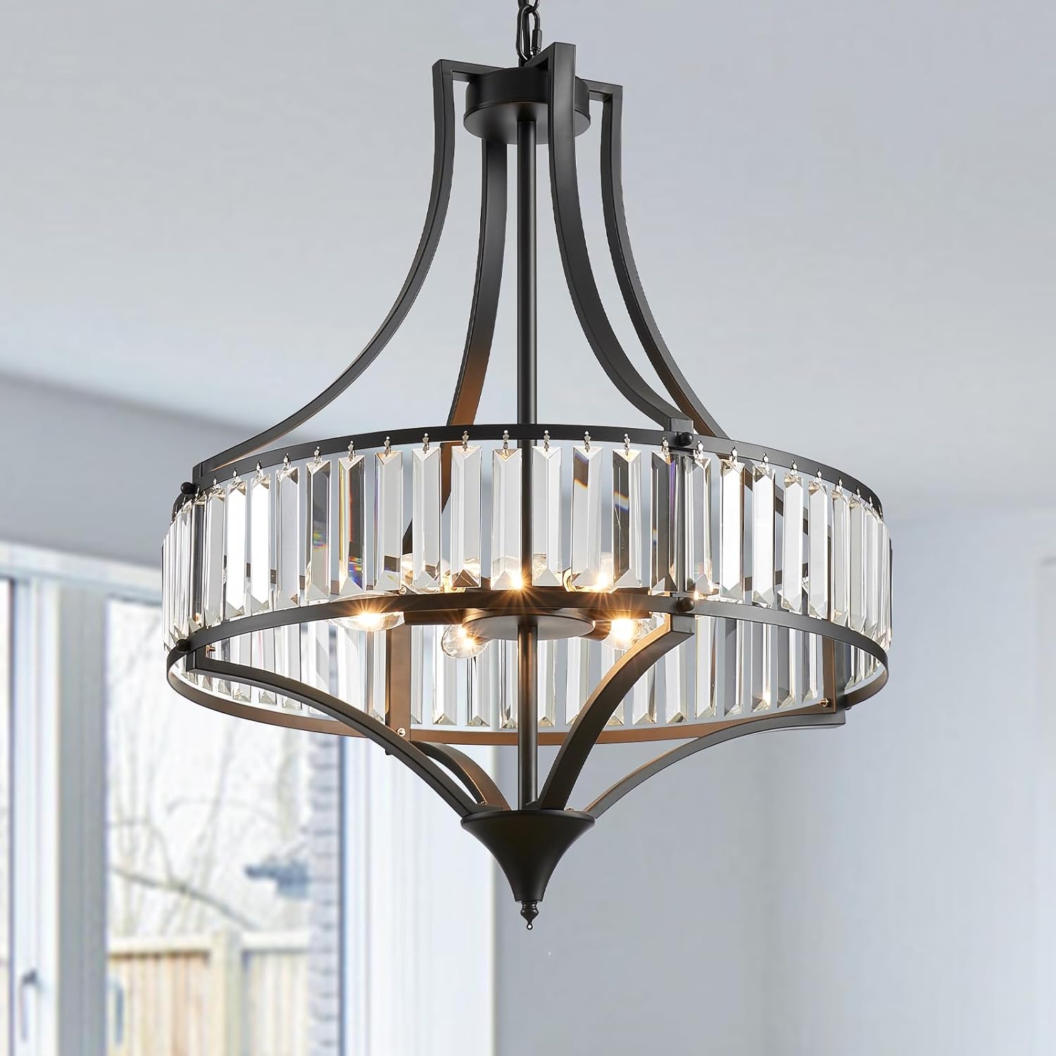 Round Farmhouse Black Chandelier — 6-Light - View 9