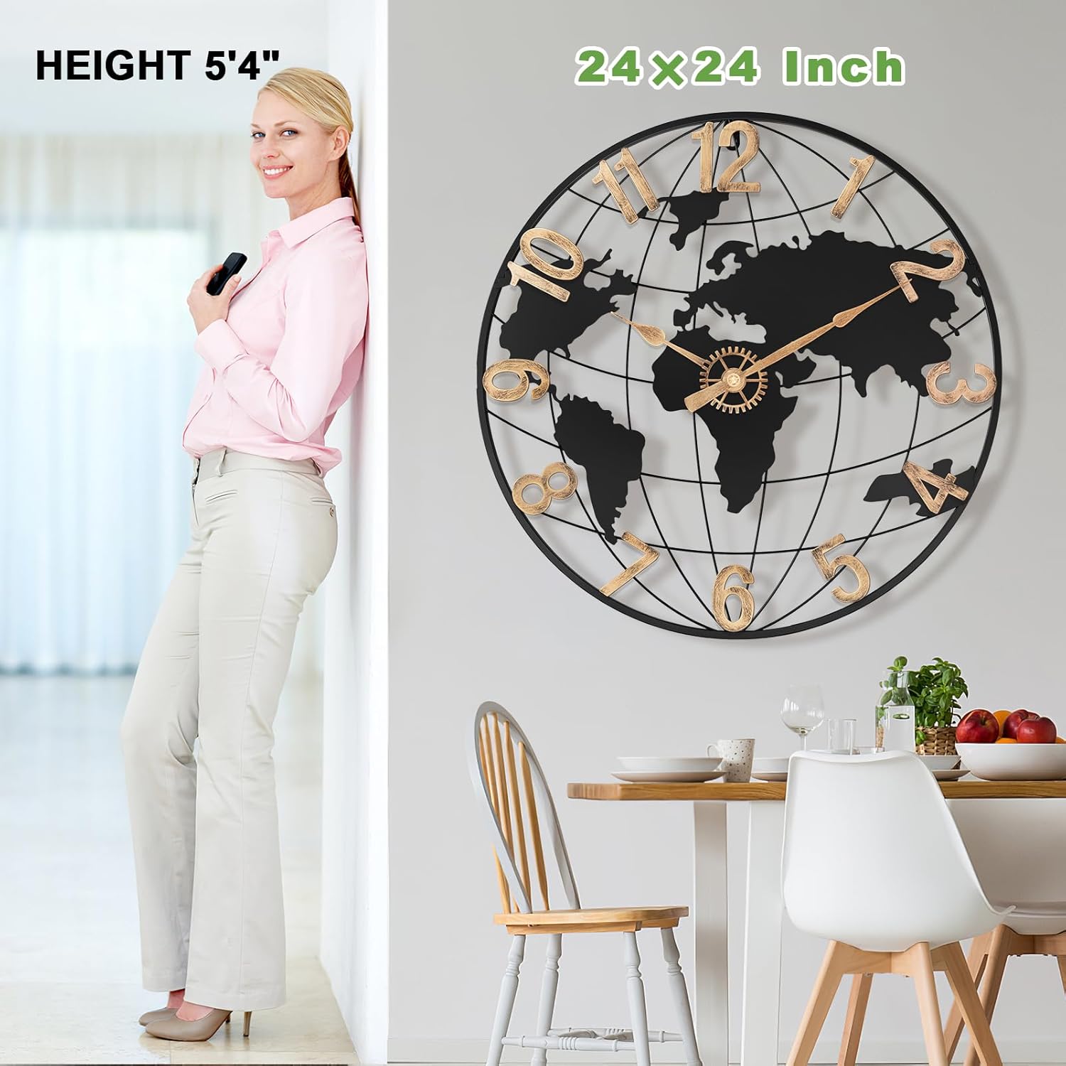 Vintage Luxe Black Wall Clock — 24" - View 3