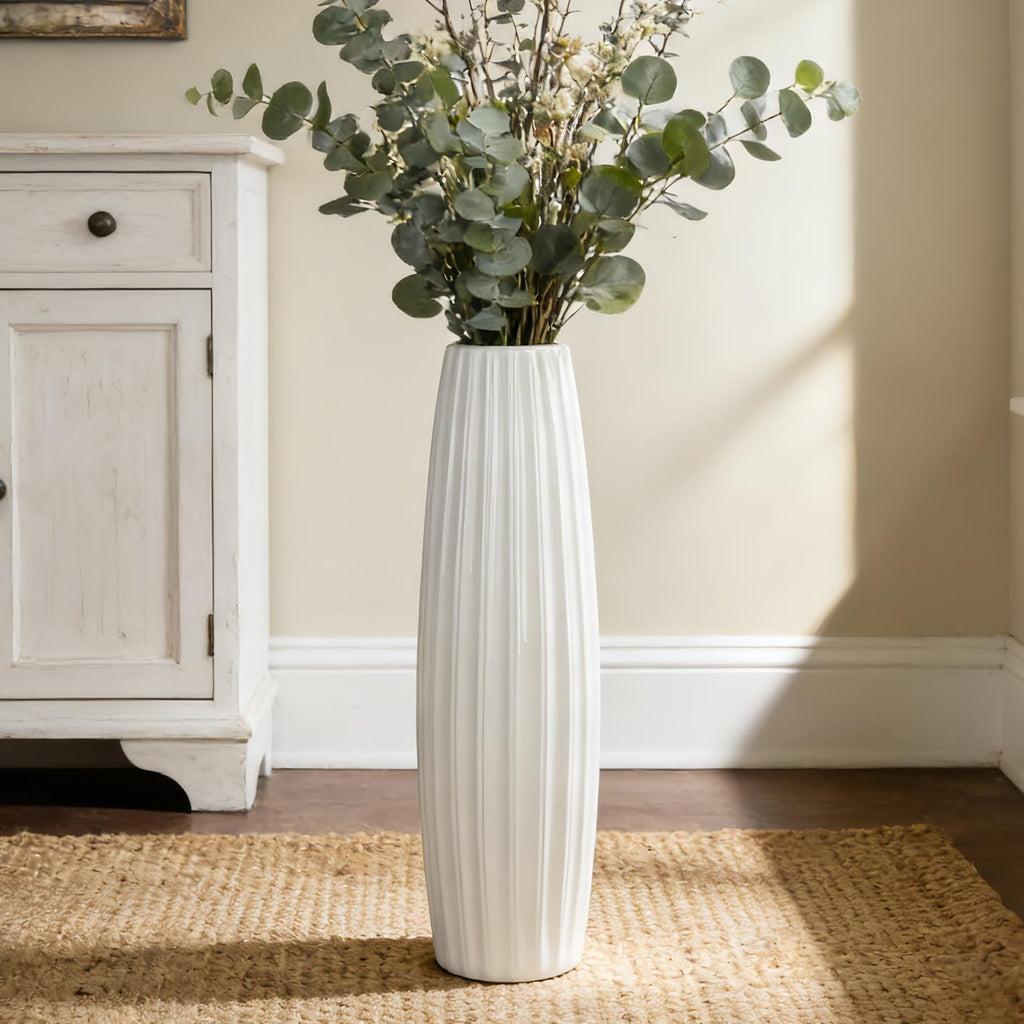 Farmhouse Ceramic Flower Vase — 17.7" — Vertical Stripes