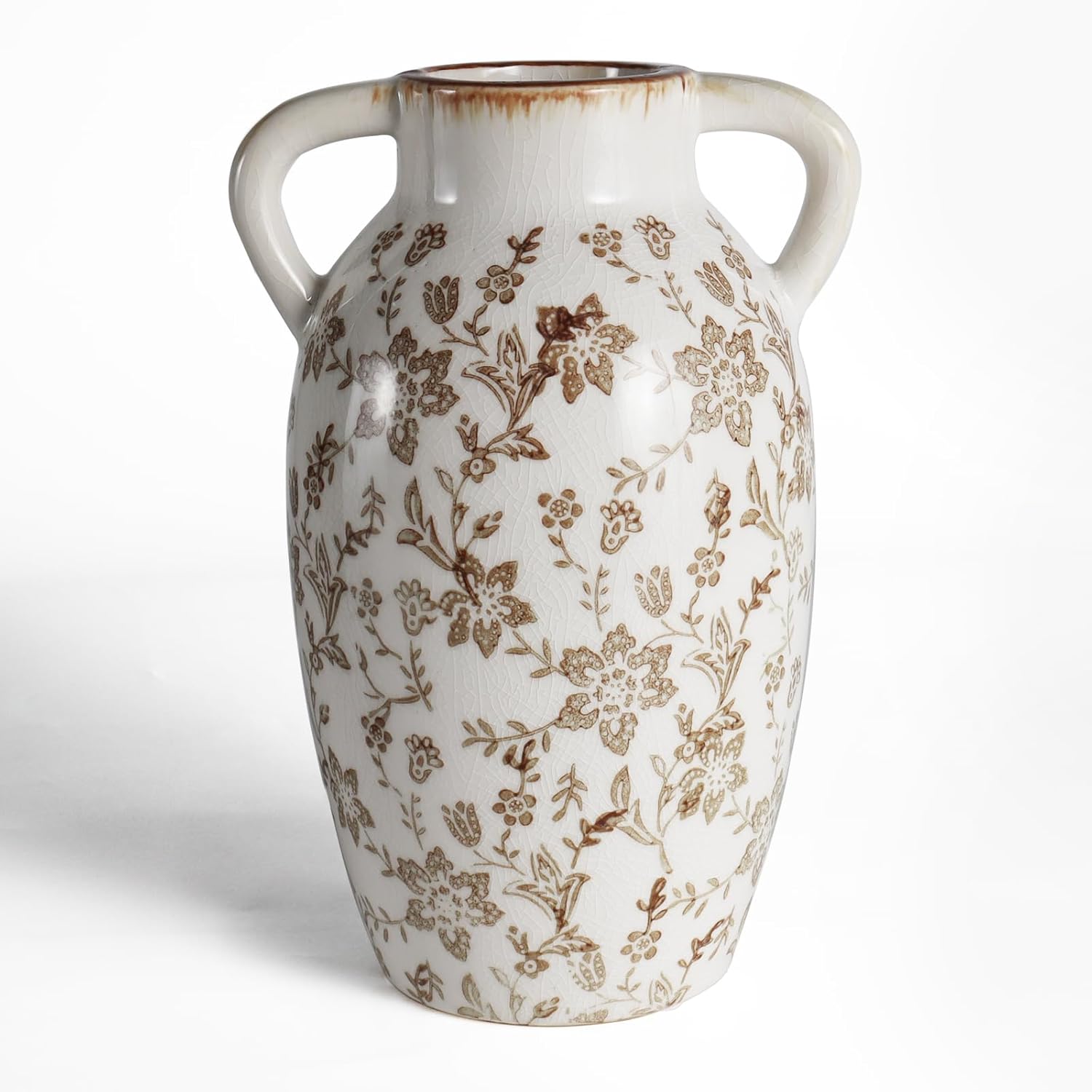 Vintage Blue Flower Vase — 28" — Brown