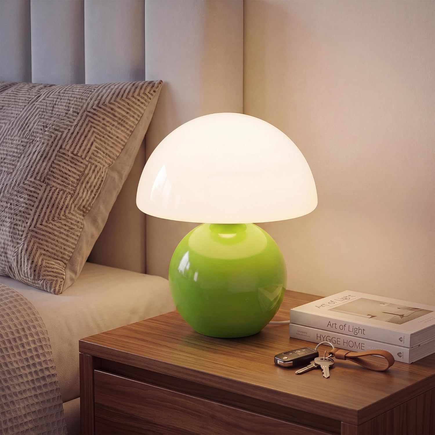 Mid-Century Beige Table Lamp — Green