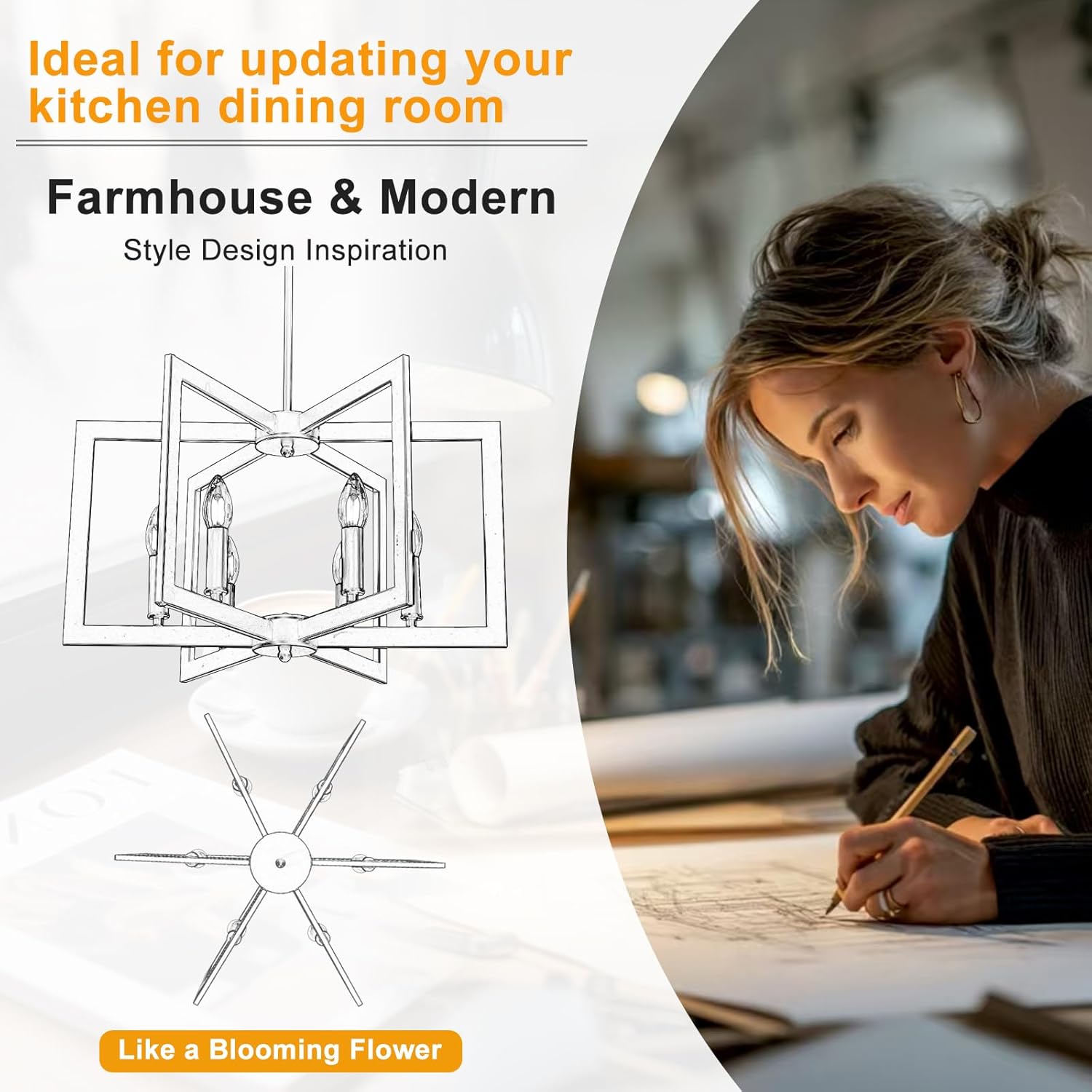 Farmhouse Black Chandelier — 6-Light - View 7