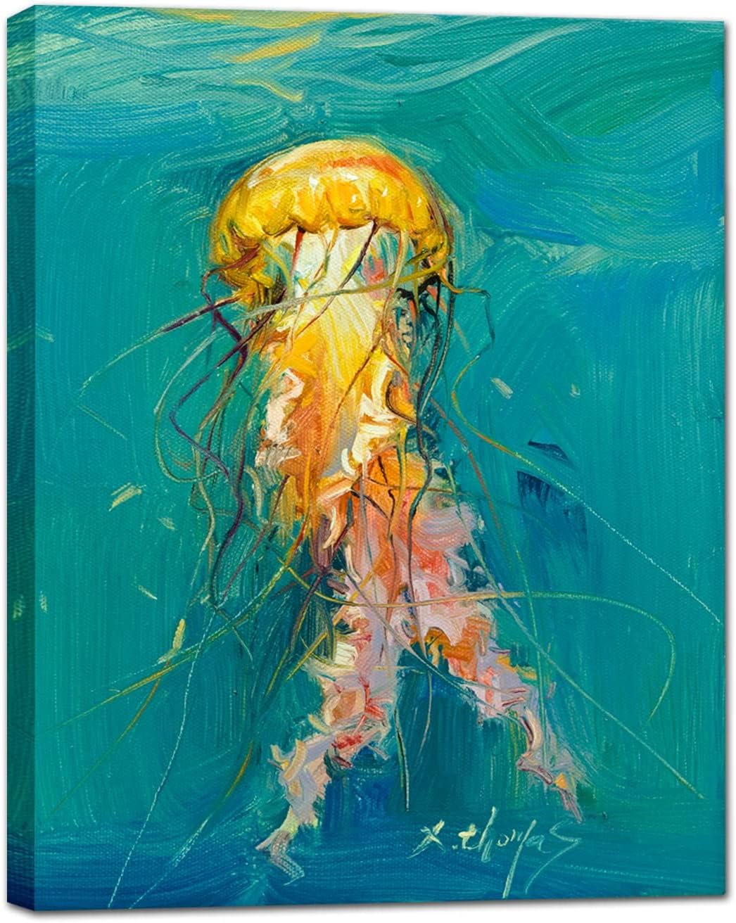 Framed Grey Canvas Wall Art — 16" — Jellyfish