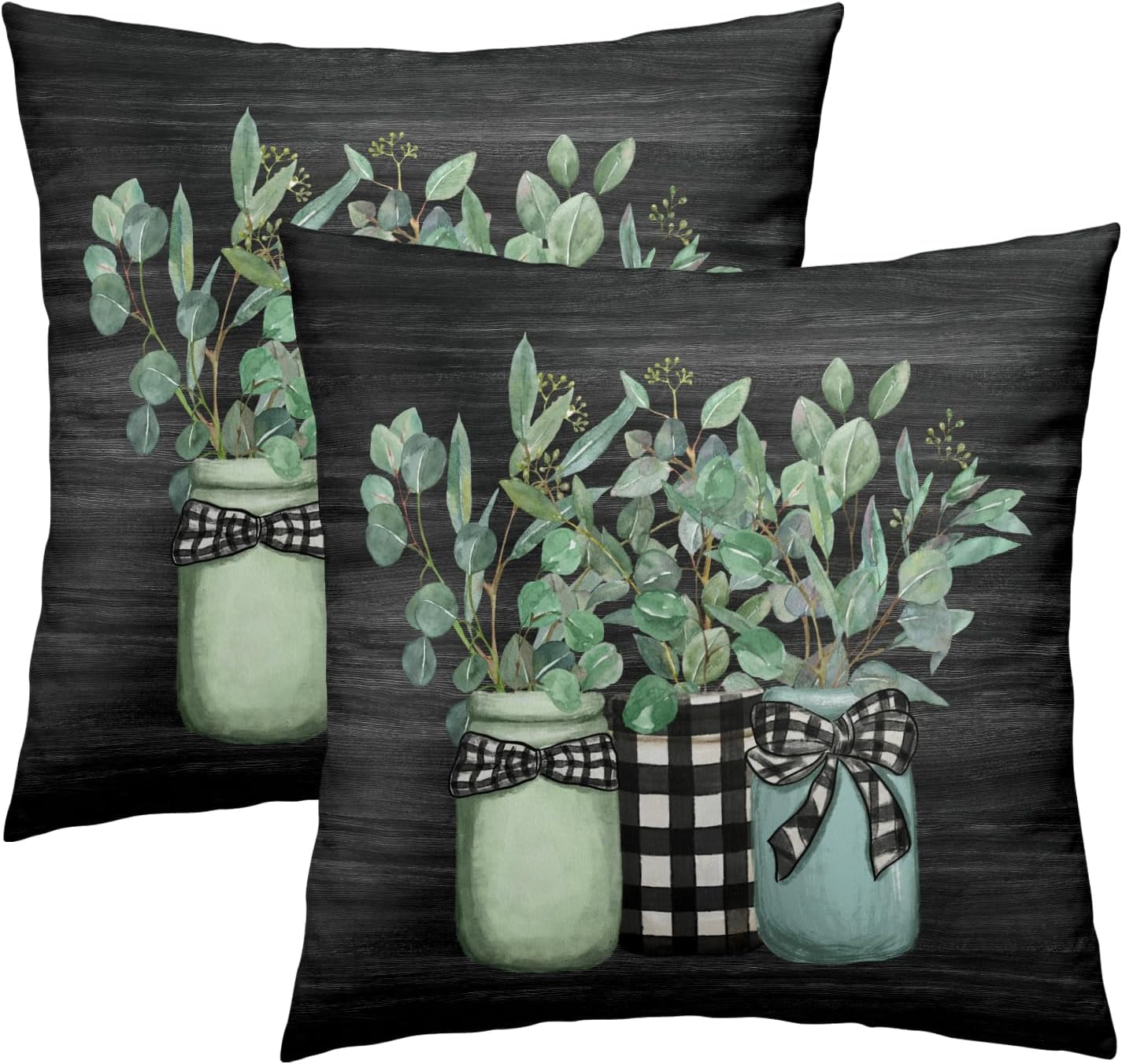 Boho Black Throw Pillow Cover — 16" — 18" x 18" (Pack of 2)