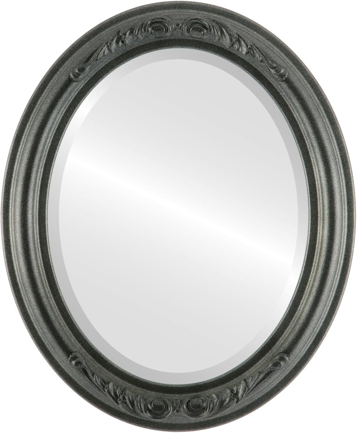 Beveled Luxe Beige Wall Mirror — 24" — Black Silver