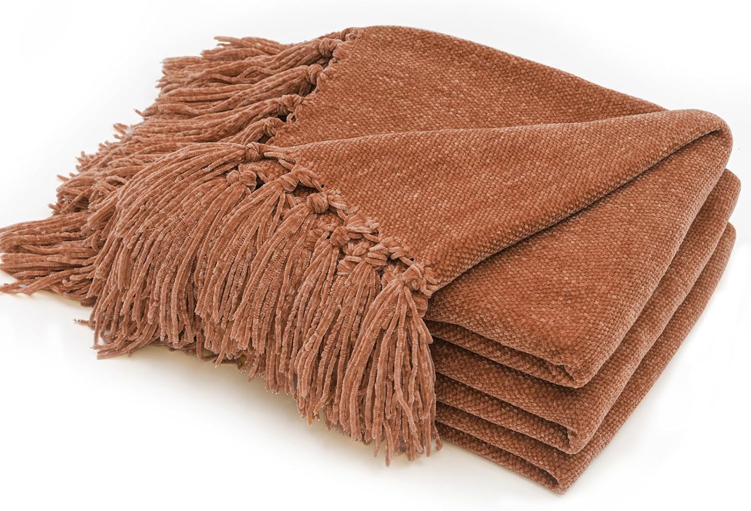 Chenille Boho Beige Throw Pillow — 50" — Rust