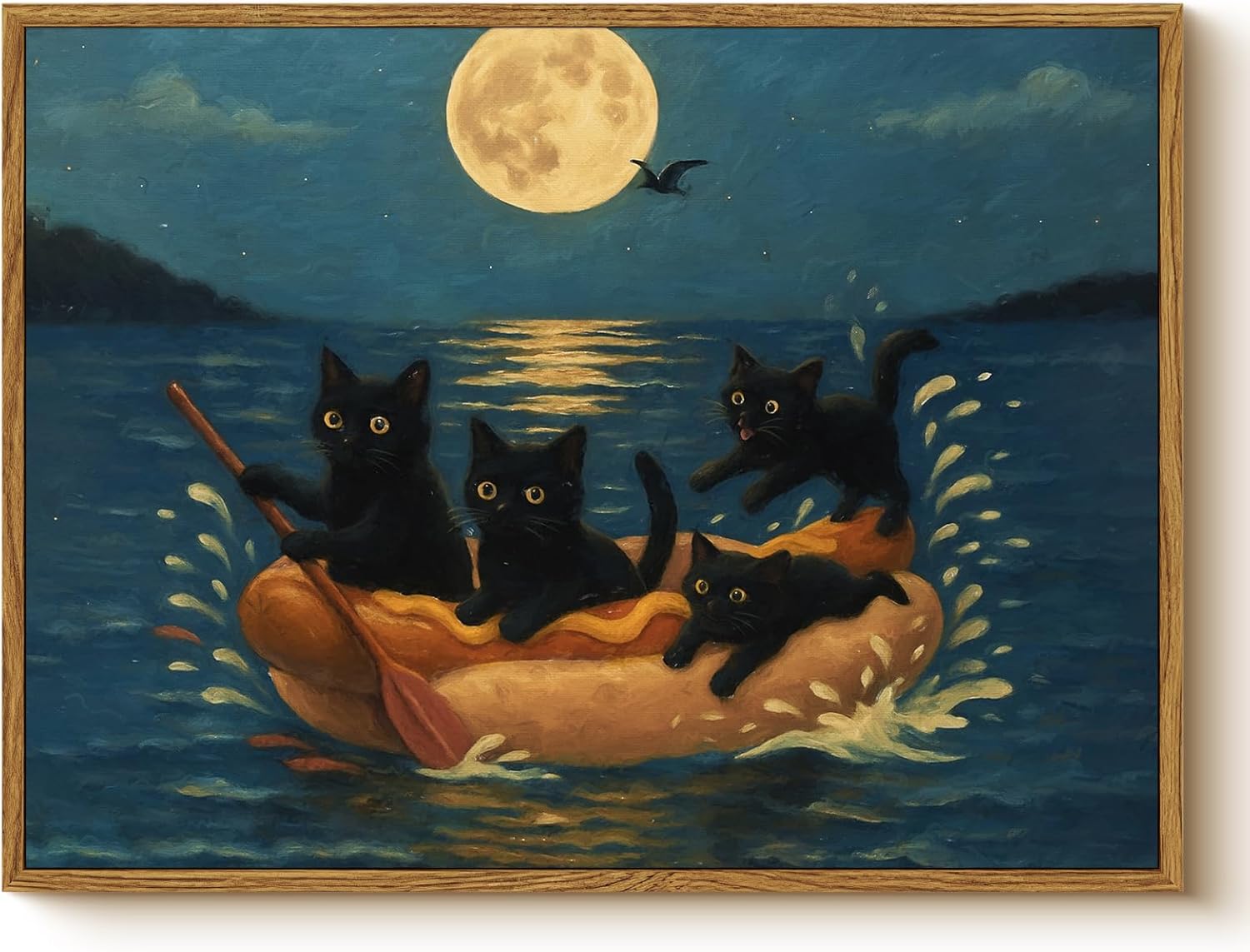 Vintage Orange Framed Wall Art — 16" — Rowing Cats
