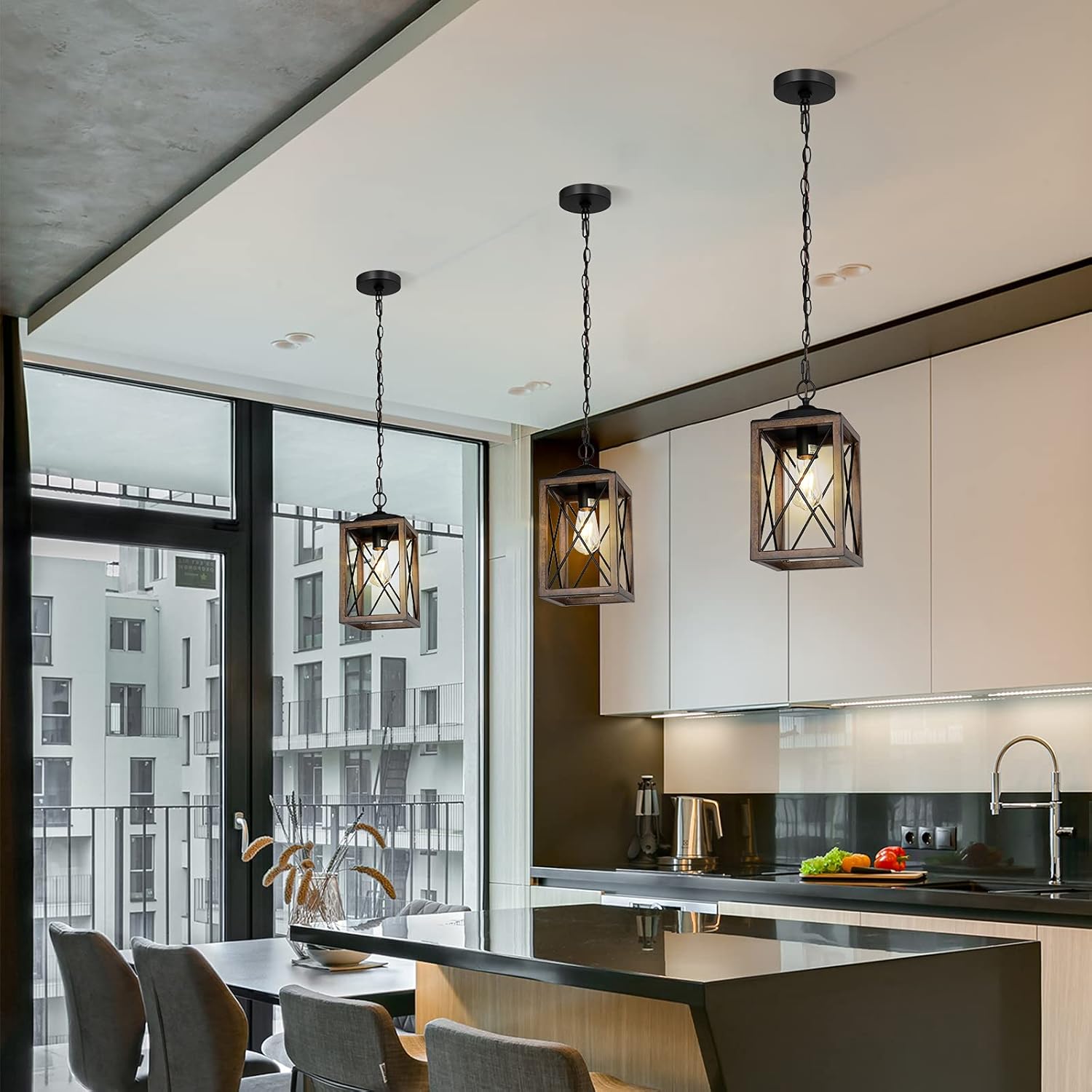 Adjustable Farmhouse Wood Pendant Light — 63" - View 4