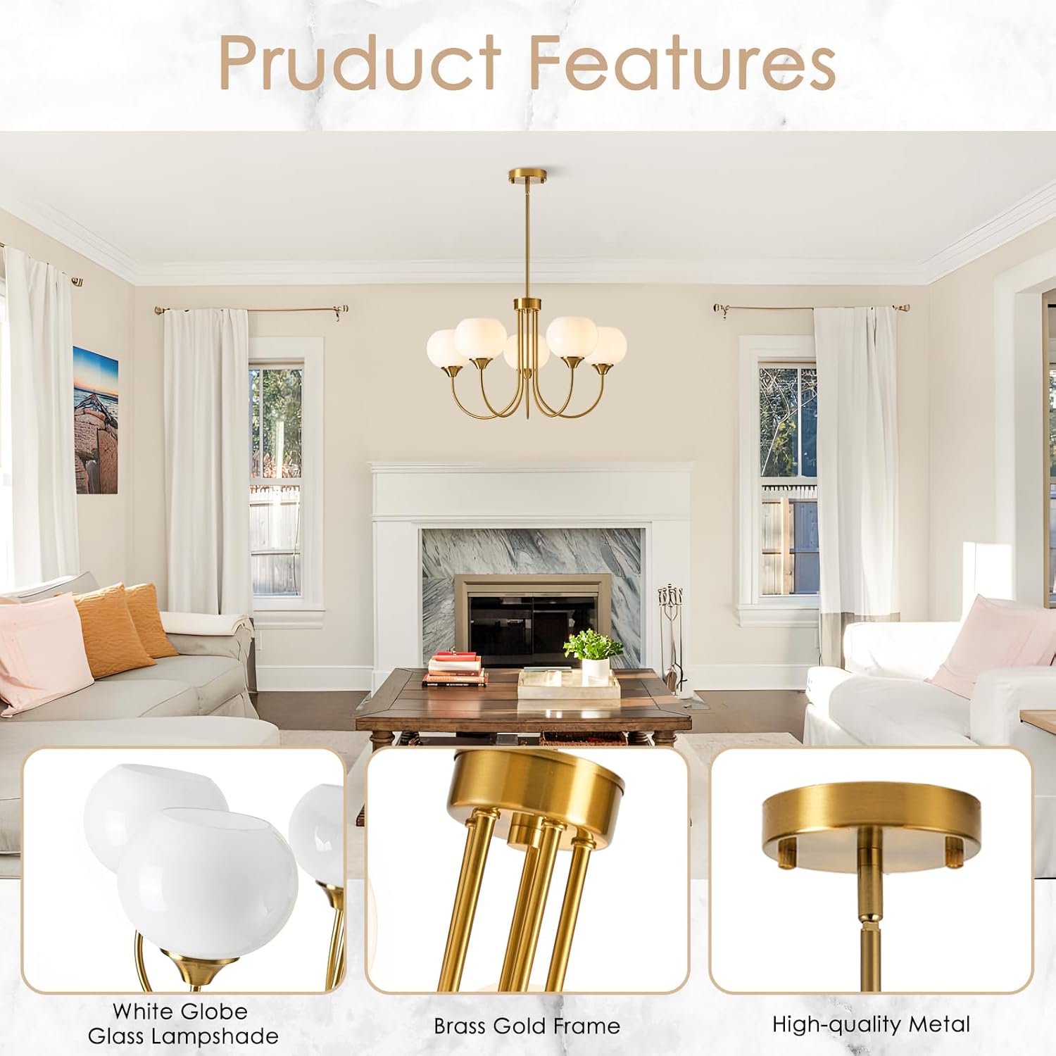 Vintage Luxe Orange Chandelier — 5-Light - View 4
