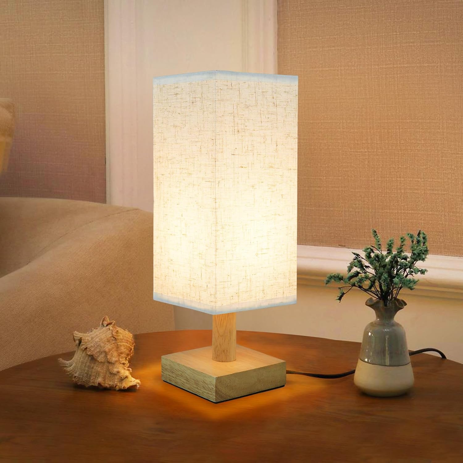 Linen Modern Fabric Desk Lamp — Set of 1 — Standard-Square-set of 1
