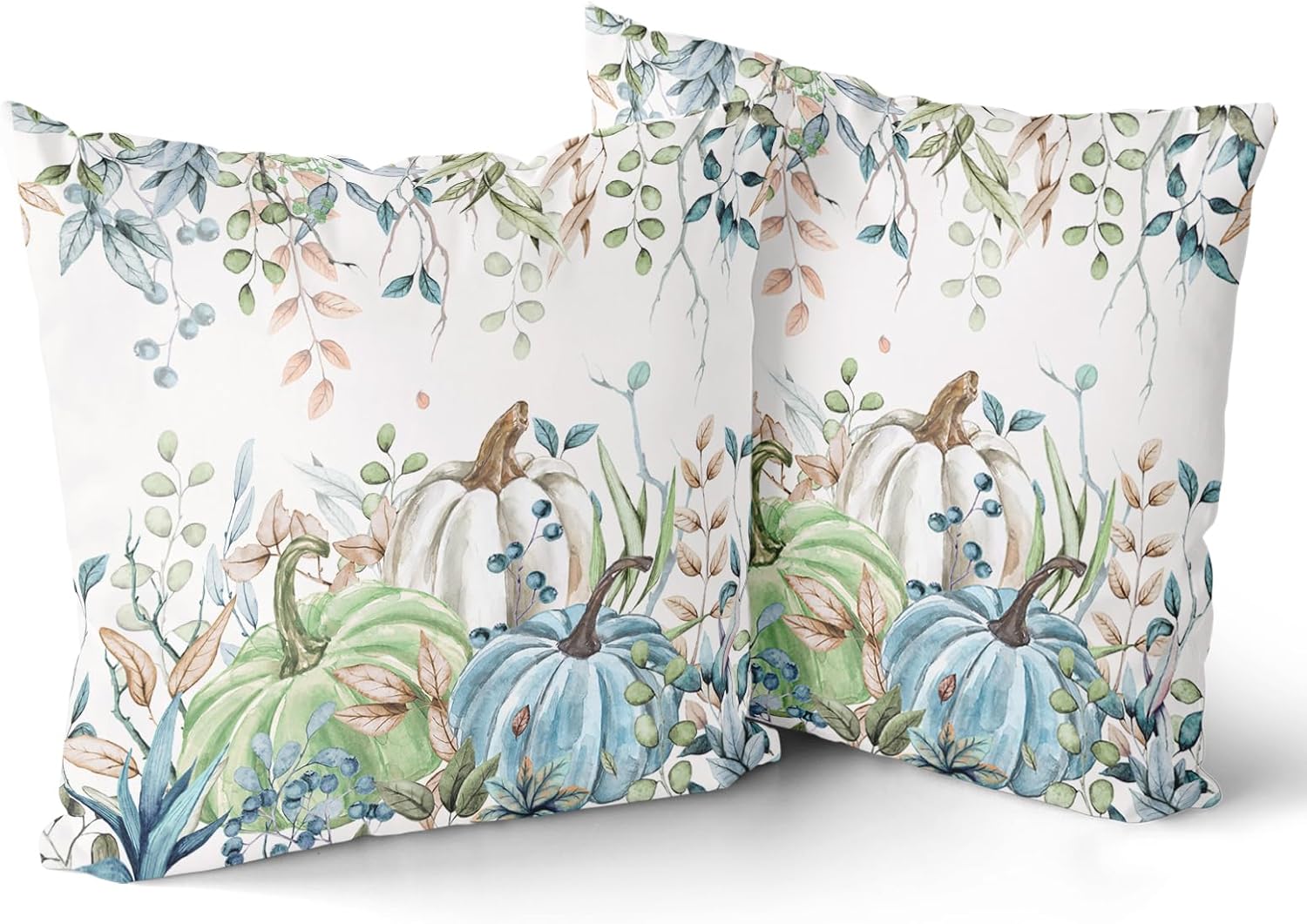 Boho Blue Pillow Cover — 18" — Pumpkin Green