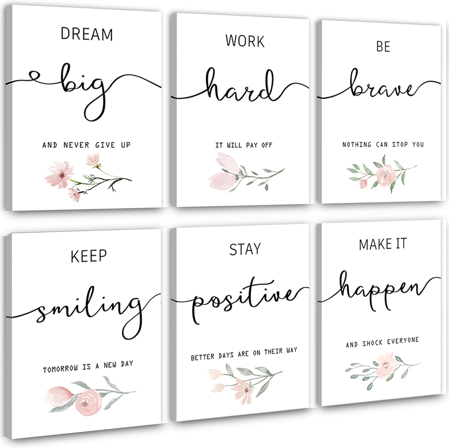 Framed Black Canvas Wall Art — 8" — Pink White