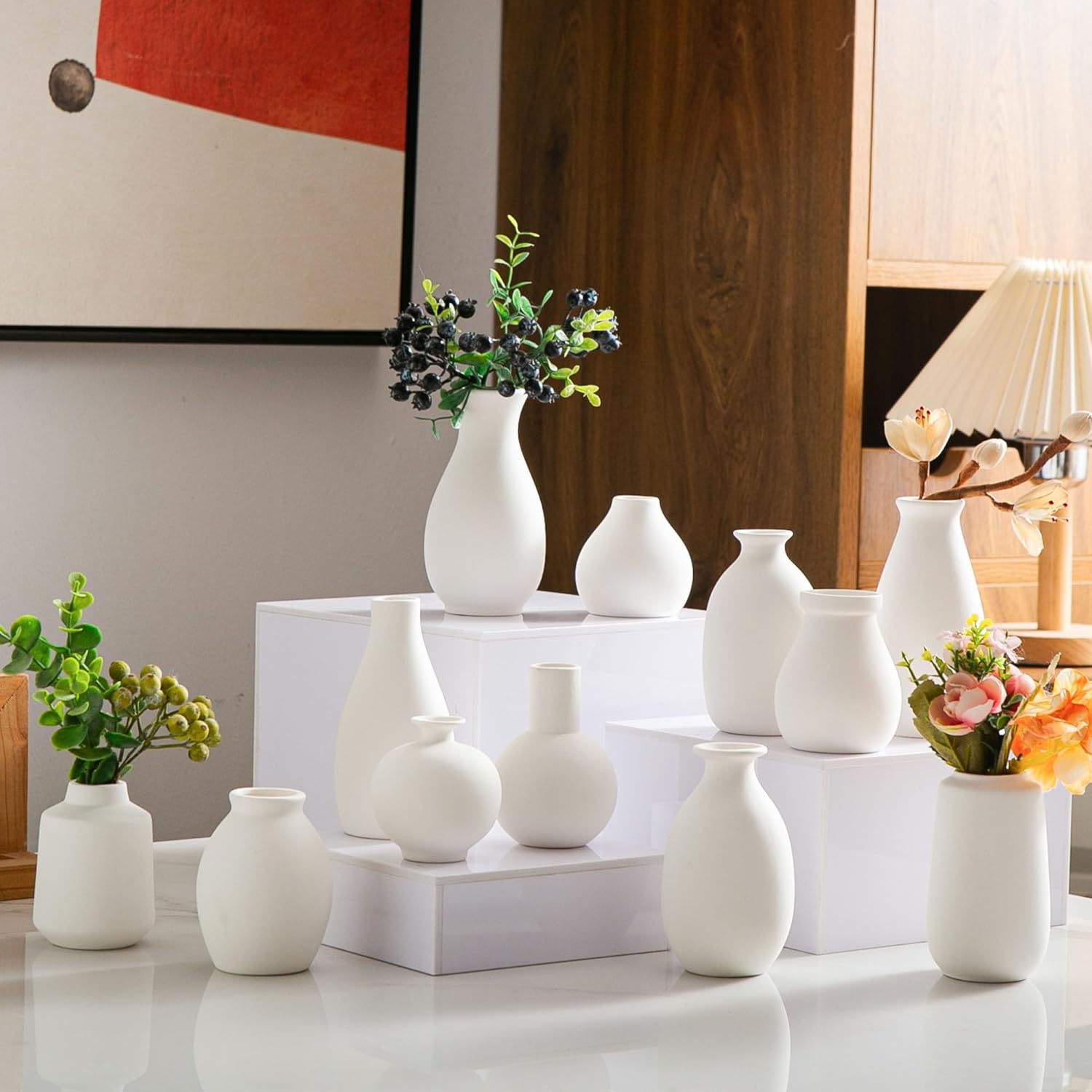 Modern Black Vase Set — Set of 12 — 02 White - 12 Pcs