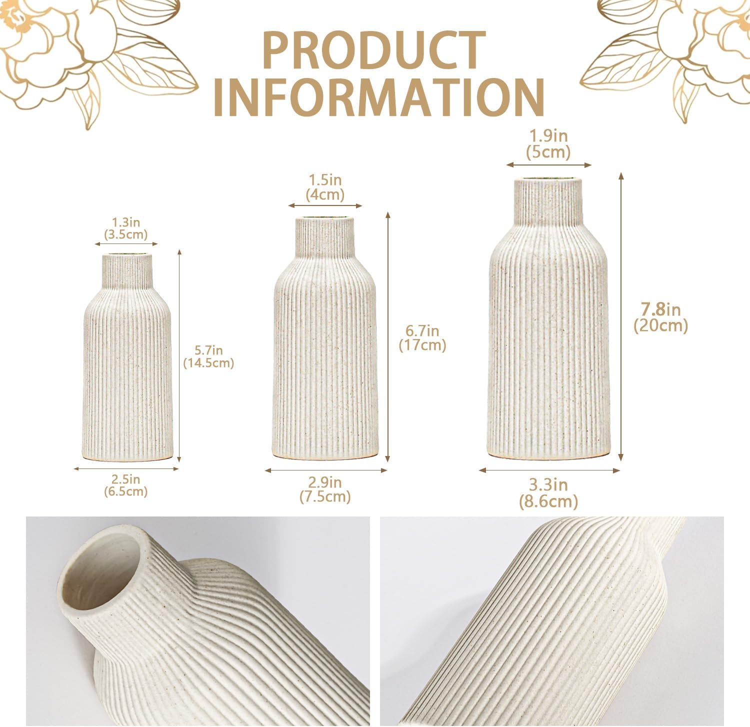 Boho Beige Vase — Set of 3 - View 2