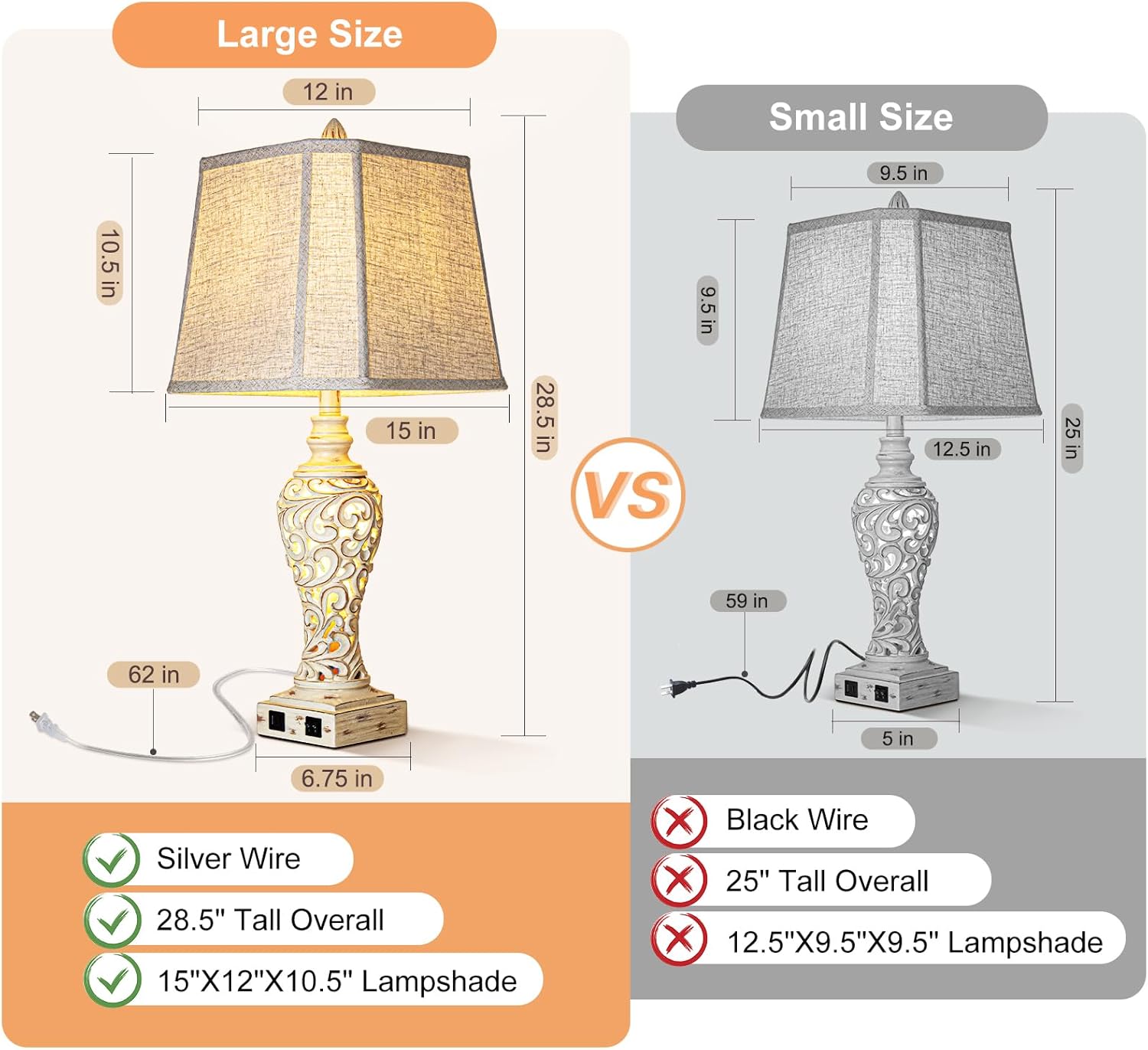 USB Beige Bedside Lamp — 28.5" - View 7