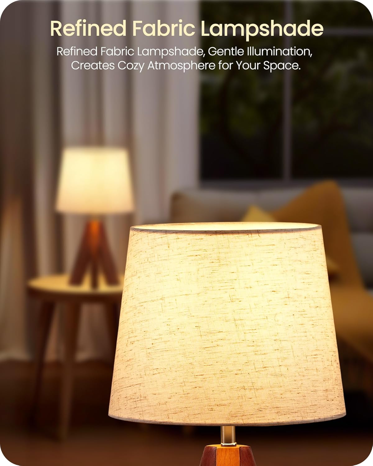 Linen Modern Beige Bedside Lamp — 6" - View 3