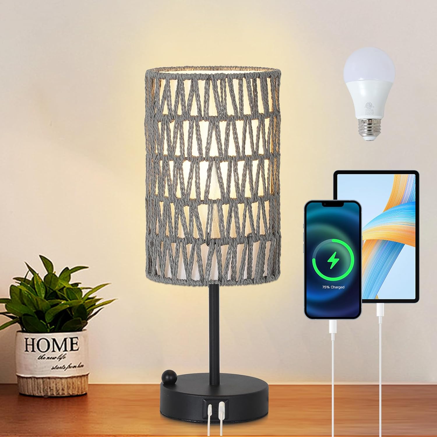 Dimmable Boho Black Desk Lamp — Gray