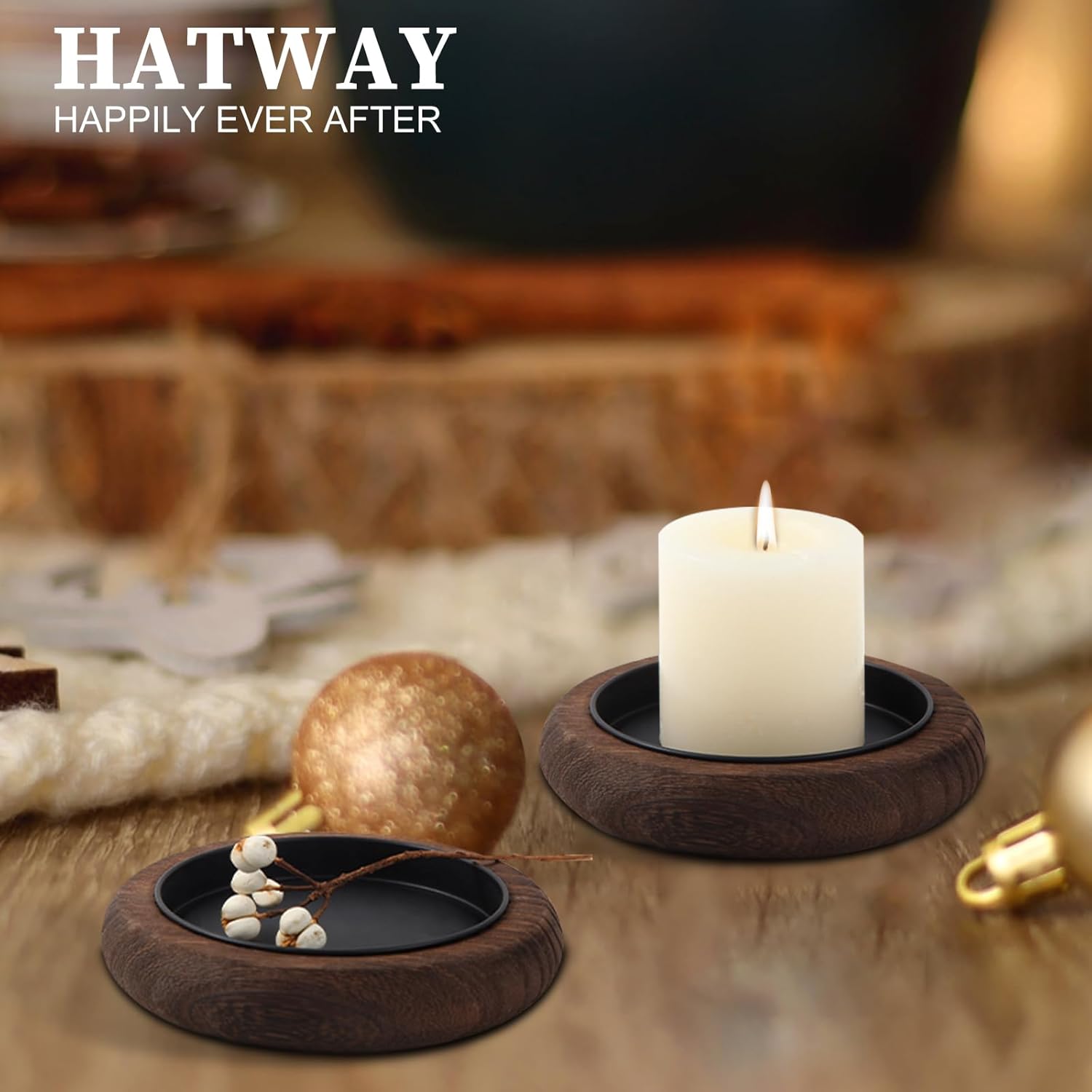 Round Farmhouse Brown Pillar Candle - View 5