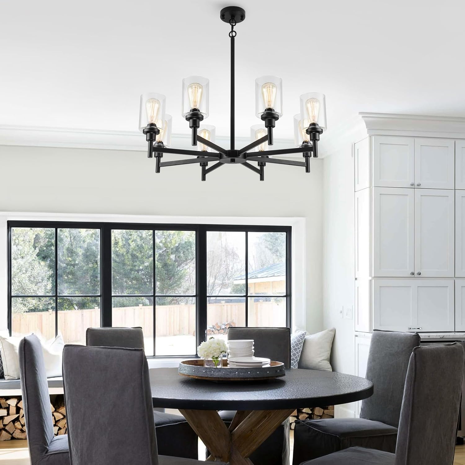 Farmhouse Black Chandelier — 34" - View 3