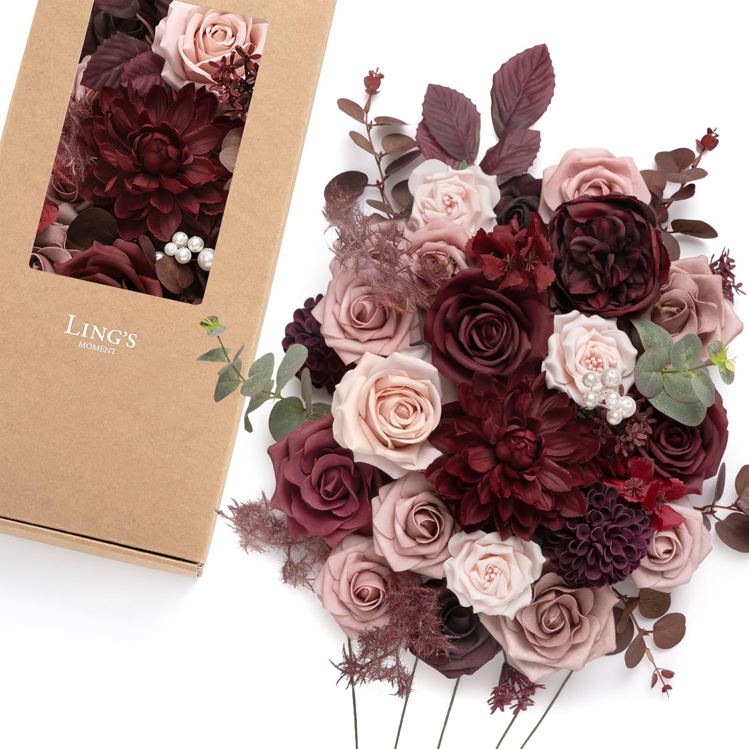 Black Artificial Plant — Red-dusty Rose & Burgundy
